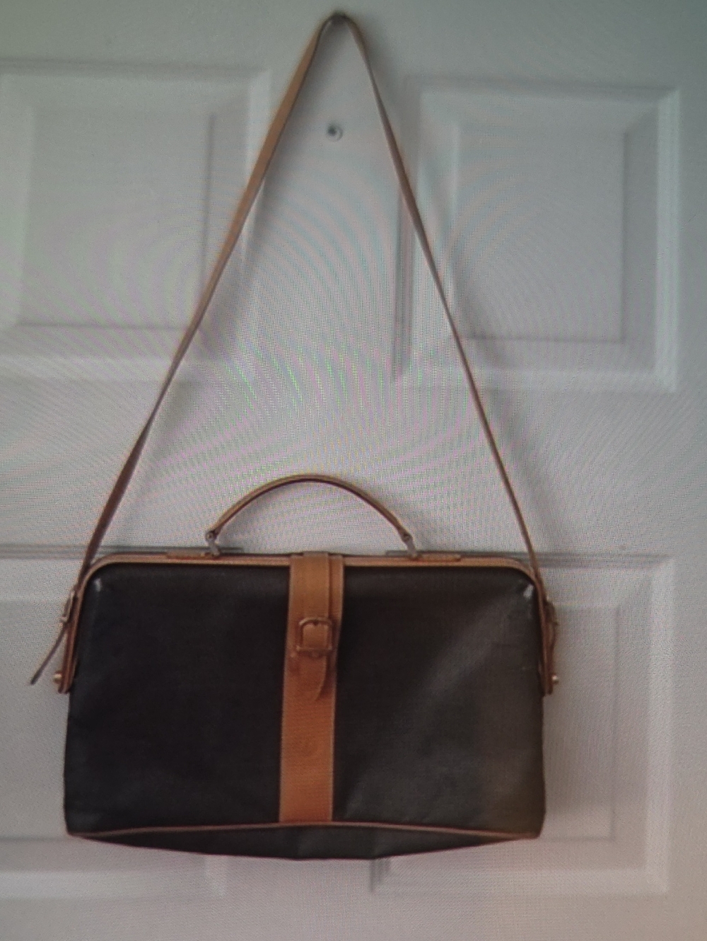 Vintage Fendi Black and Tan Messenger Bag with Top Handle